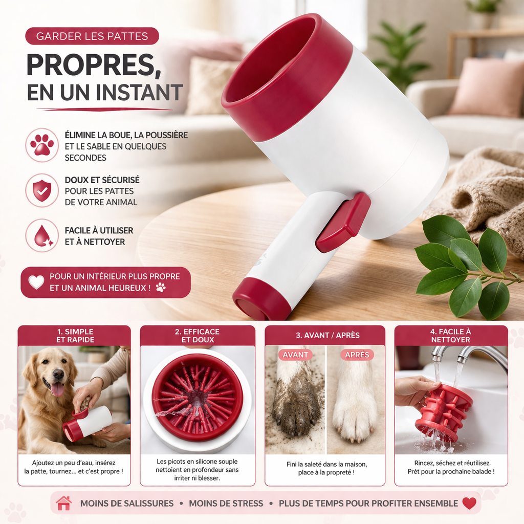 Nettoyeur de pattes pour chien – Propre en 10 secondes | Doux & efficace